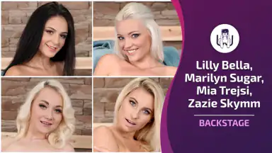 Backstage mit vier heißen Girls