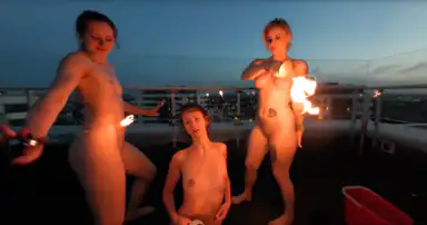 Sunset Fire Dancing with Models on a Rooftop Lea Rebeka Ruby with Melonie