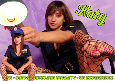 Sexy Cop Katy Shows Off Her Fishnet Clad Feet