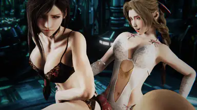 Doppelter Pussyjob mit Cumshot, Parodie auf Final Fantasy, mit Ifa Lockhart, Aerith Gainsborough, Rude